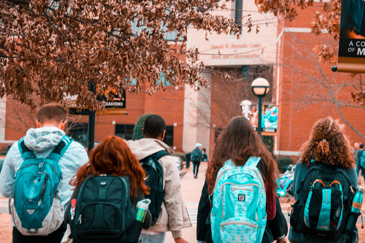 Students with backpacks on campus