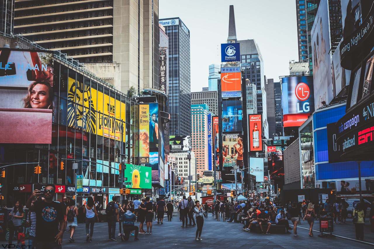 People milling around a New York street